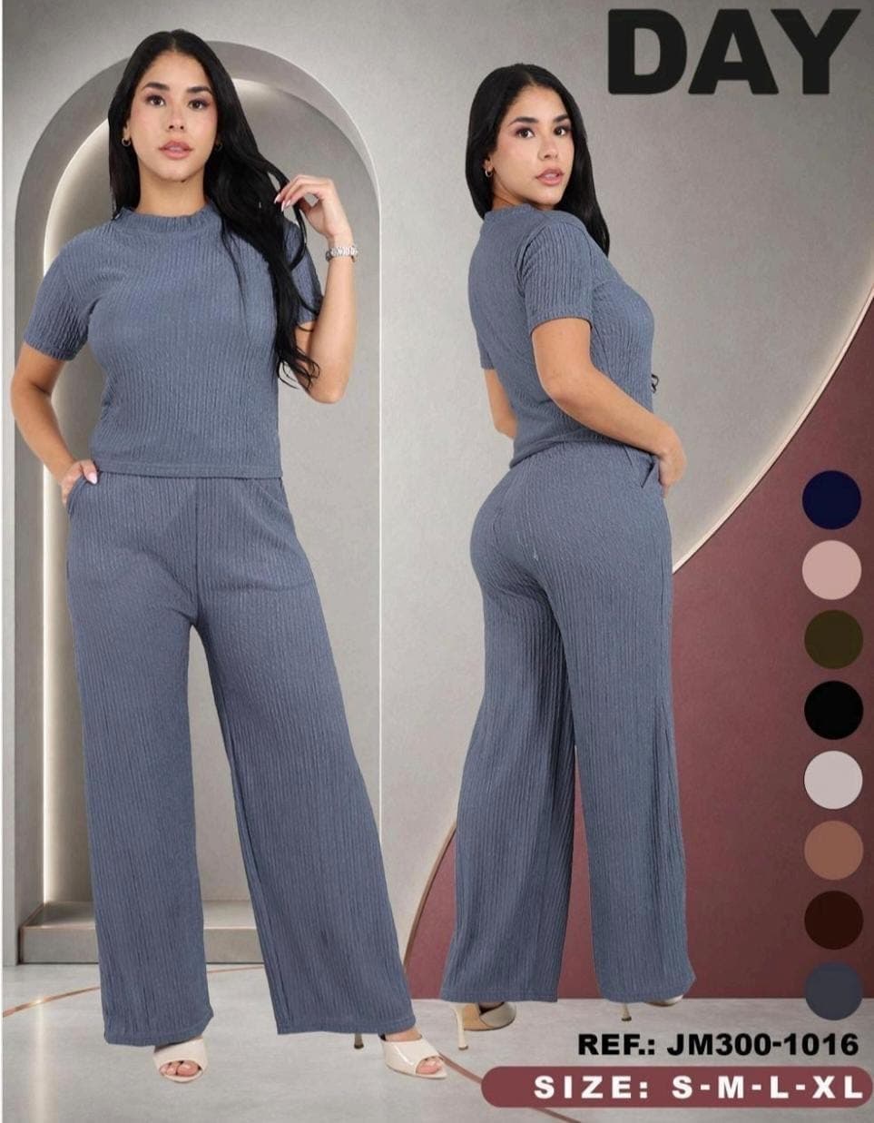 Conjunto Day acanalado de blusa y pantalón palazzo, ref. JM300-1016